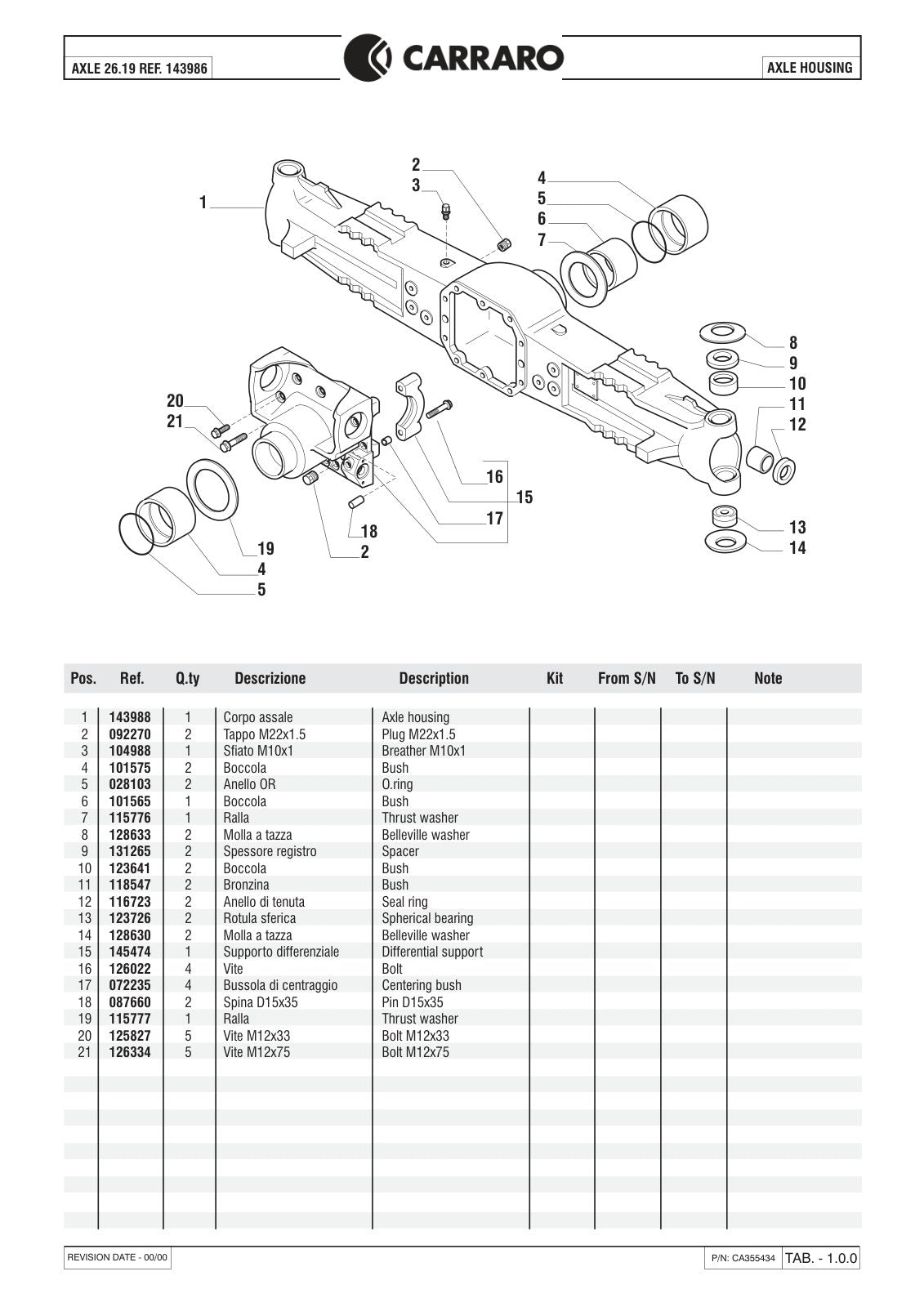 Carraro 26.19 Axle Parts Catalog (Ref. 143986) – sample page 1