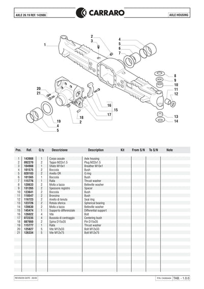 Carraro 26.19 Axle Parts Catalog (Ref. 143986) – sample page 1
