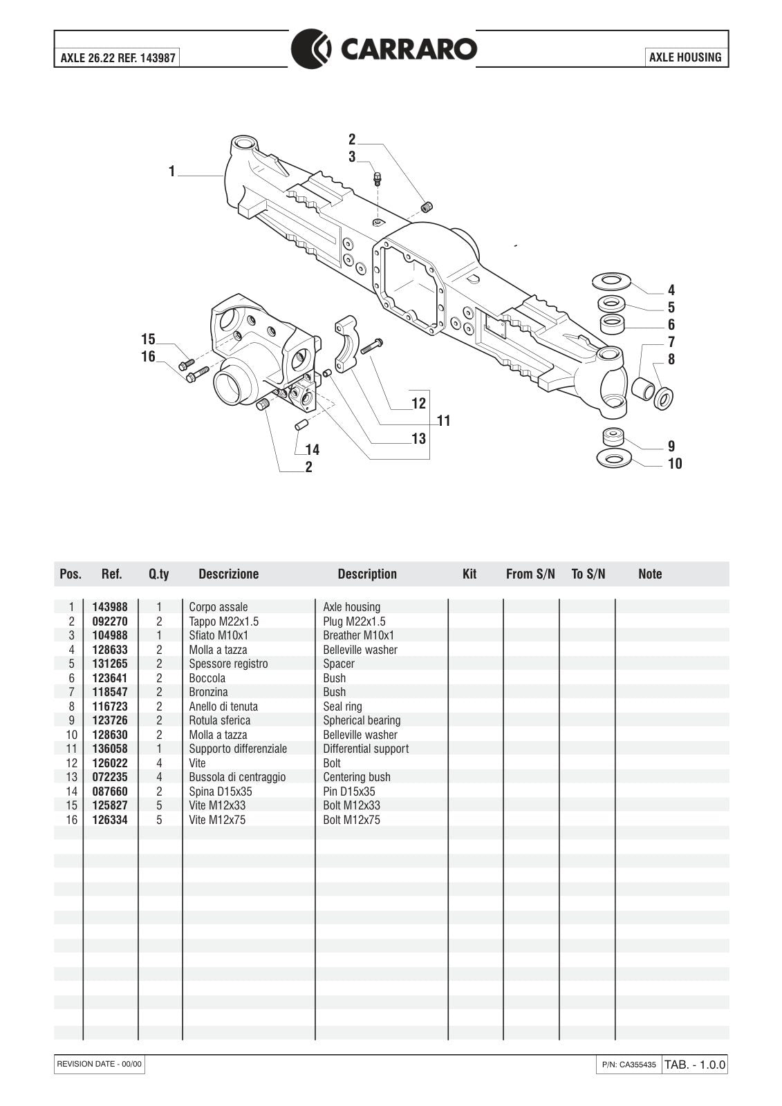Carraro 26.22 Axle Parts Catalog (Ref. 143987) – sample page 1