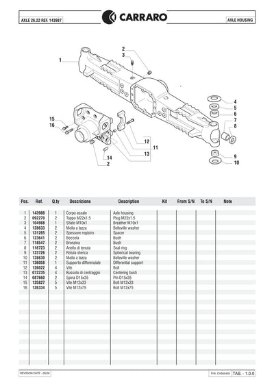 Carraro 26.22 Axle Parts Catalog (Ref. 143987) – sample page 1