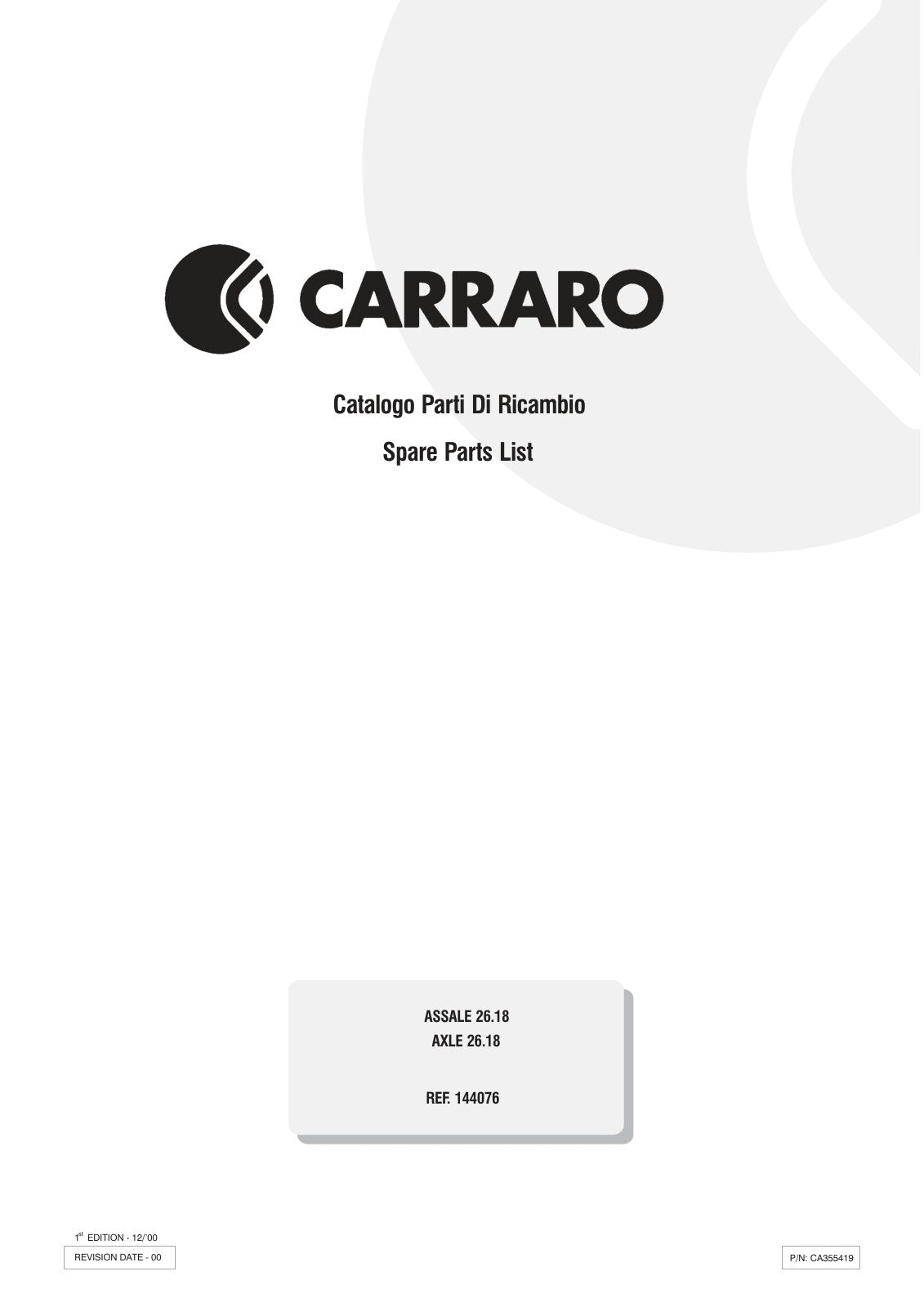 Carraro 26.18 Axle Parts Catalog (Ref. 144076) – cover