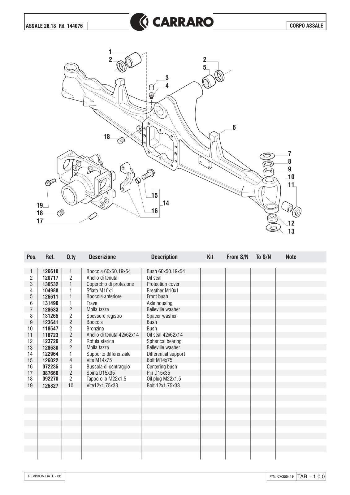 Carraro 26.18 Axle Parts Catalog (Ref. 144076) – sample page 1