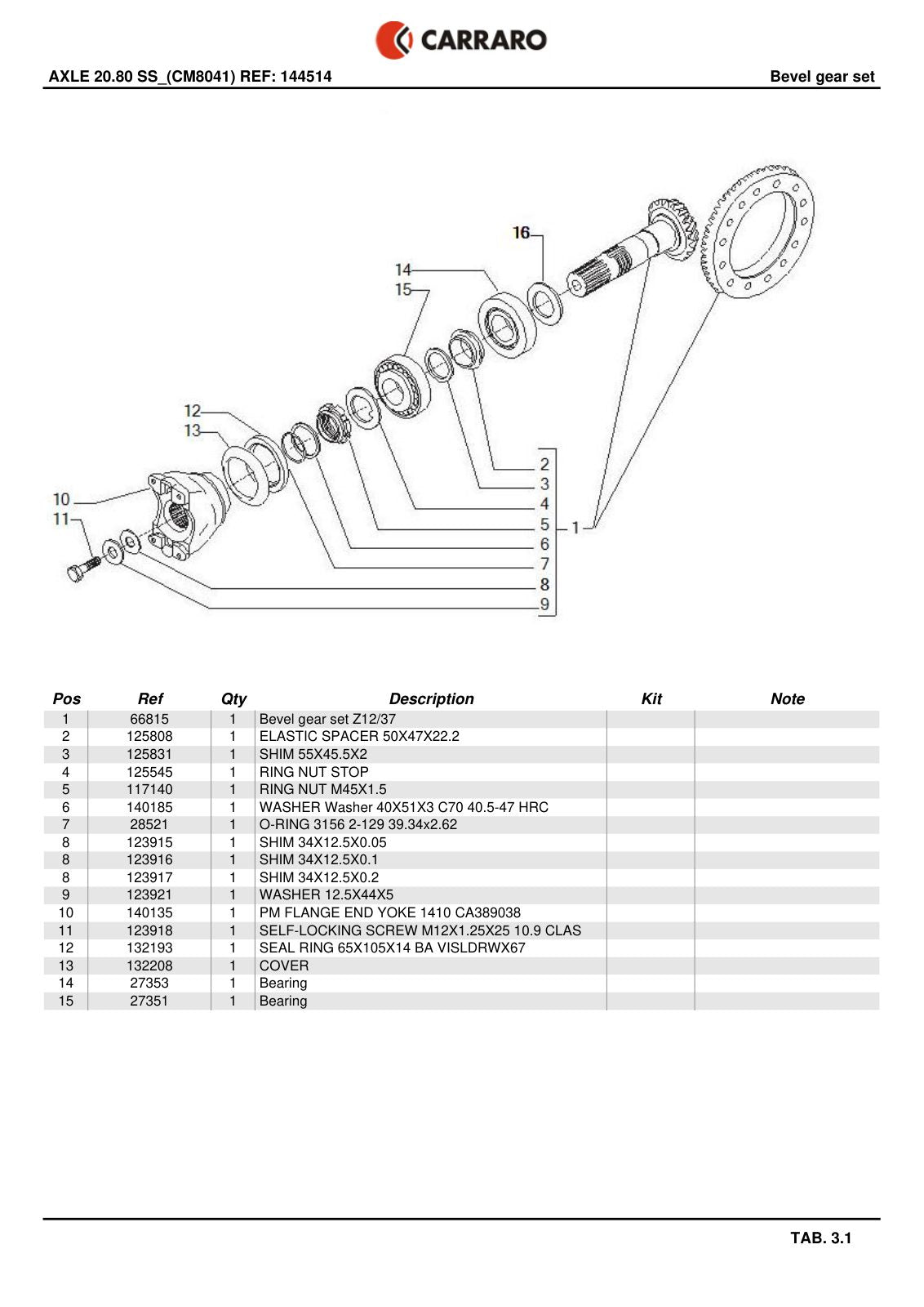 Carraro 20.80 Axle Parts Catalog (Ref. 144514) – sample page 2