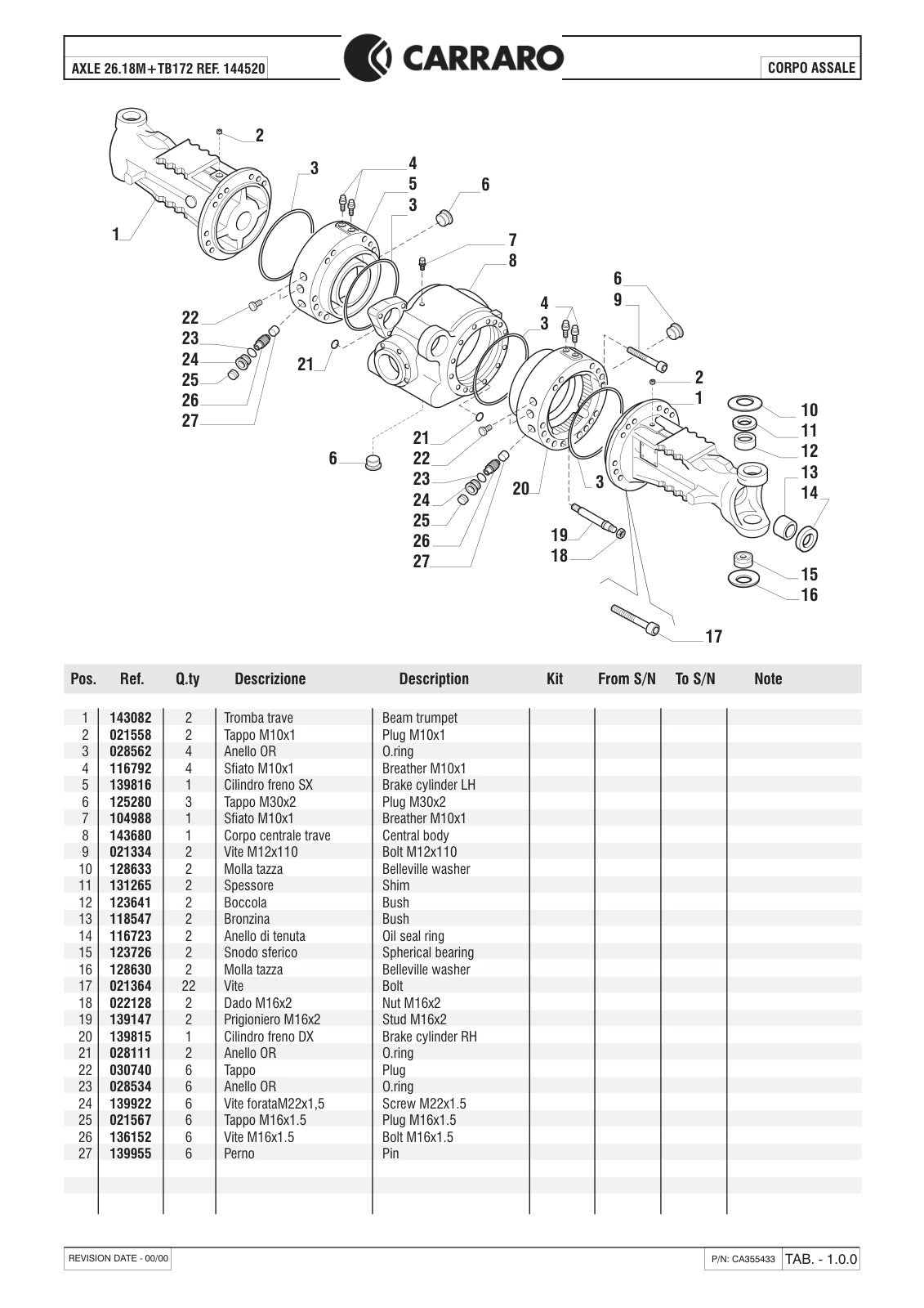 Carraro 26.18M + TB172 Axle with Transfer Box Parts Catalog (Ref. 144520) – sample page 1