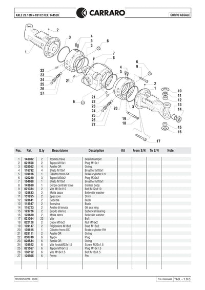 Carraro 26.18M + TB172 Axle with Transfer Box Parts Catalog (Ref. 144520) – sample page 1