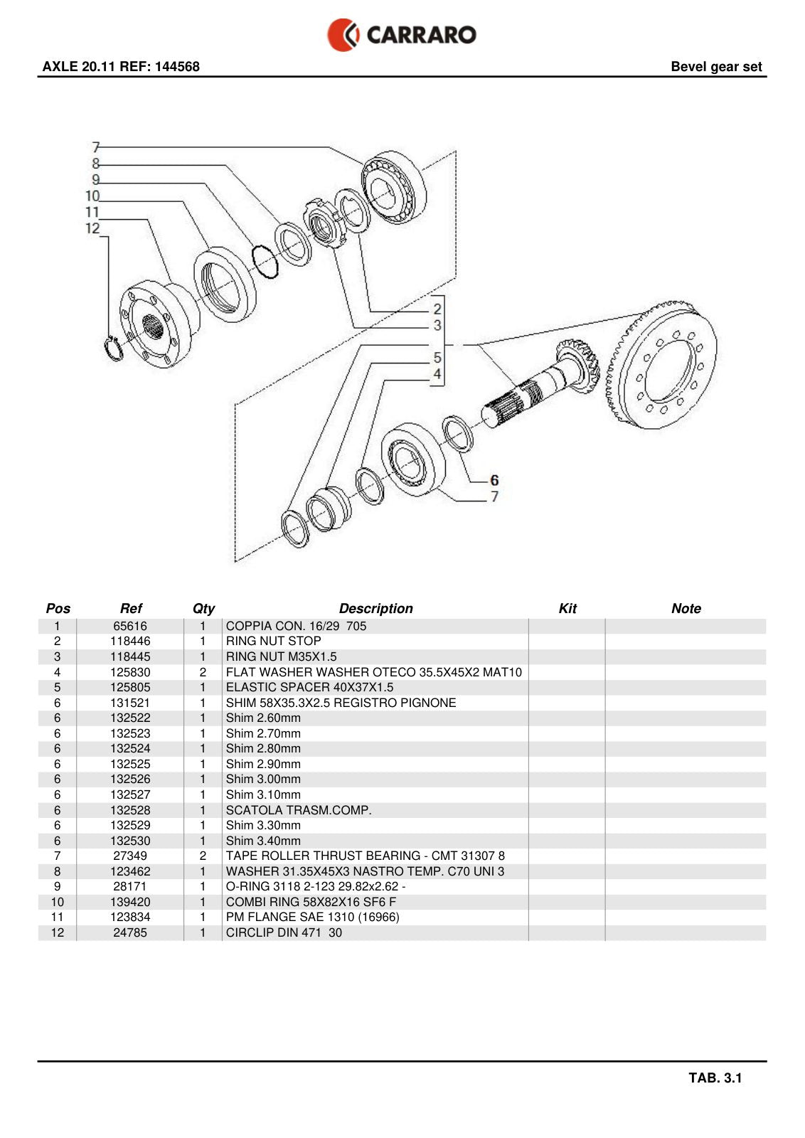 Carraro 20.11 Axle Parts Catalog (Ref. 144568) – sample page 2