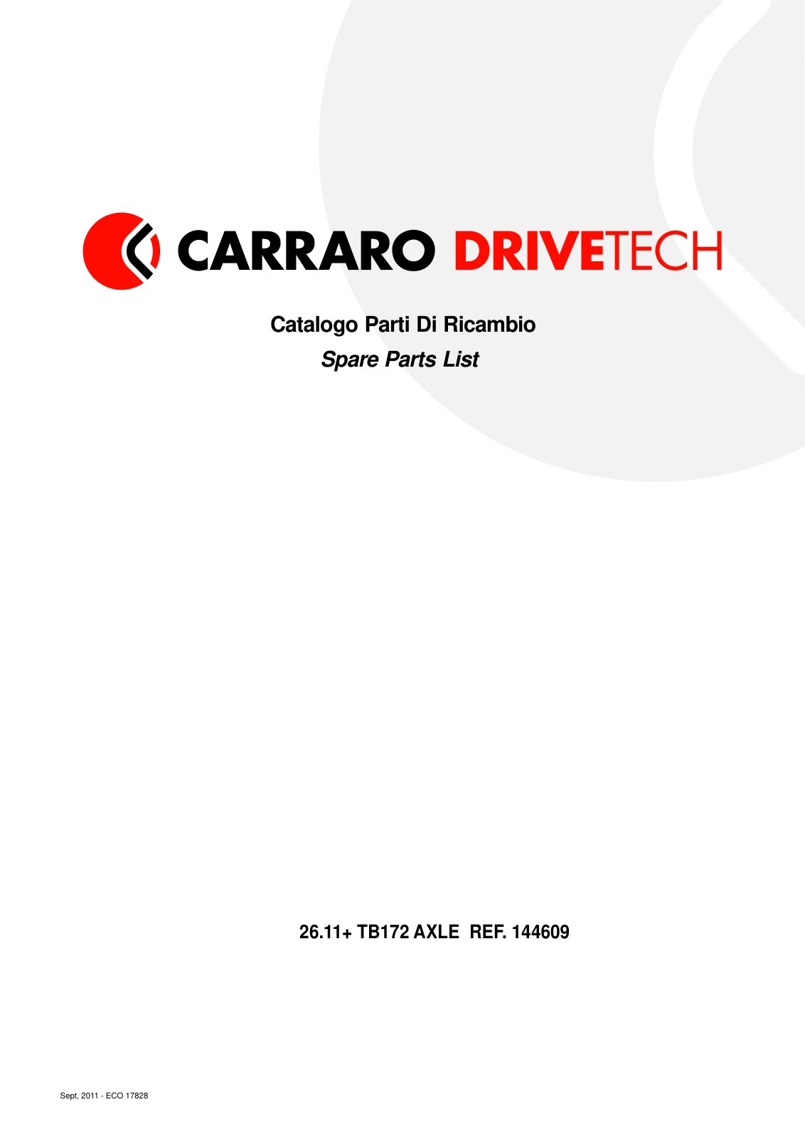 Carraro 26.11 + TB172 Axle with Transfer Box Parts Catalog (Ref. 144609) – cover