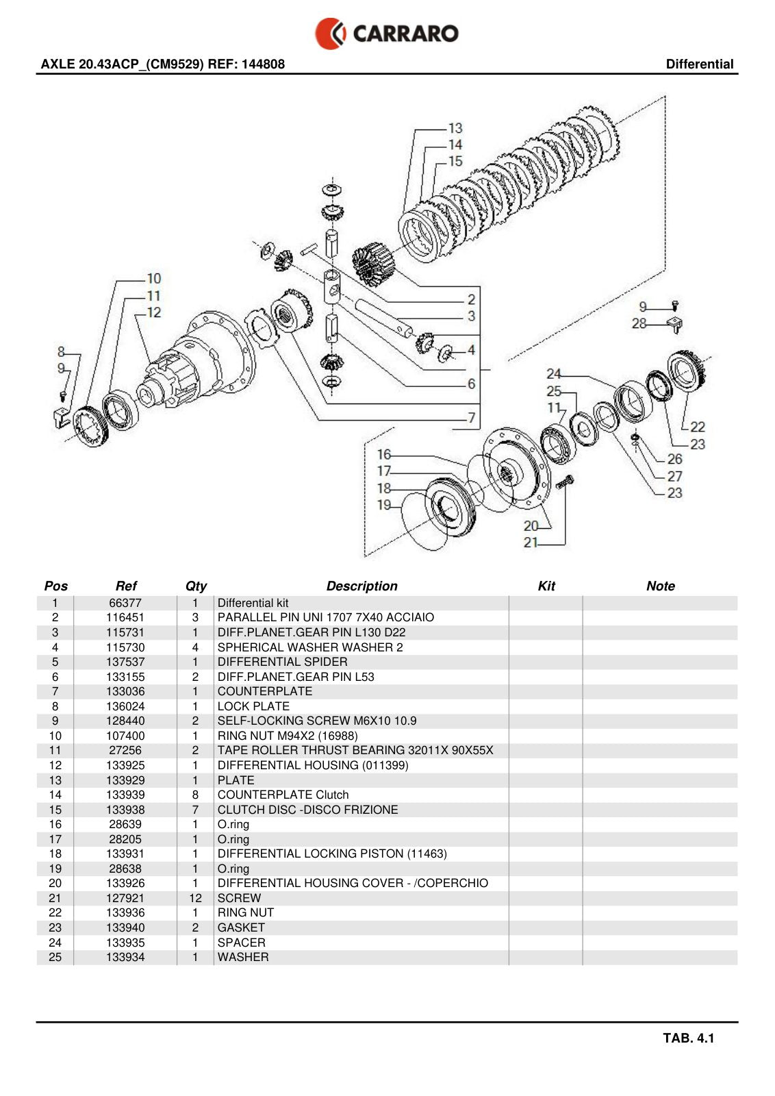 Carraro 20.43ACP Axle Parts Catalog (Ref. 144808) – sample page 2