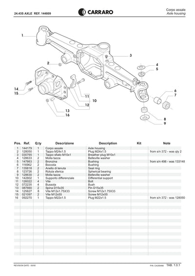 Carraro 24.43S Axle Parts Catalog (Ref. 144809) – sample page 1