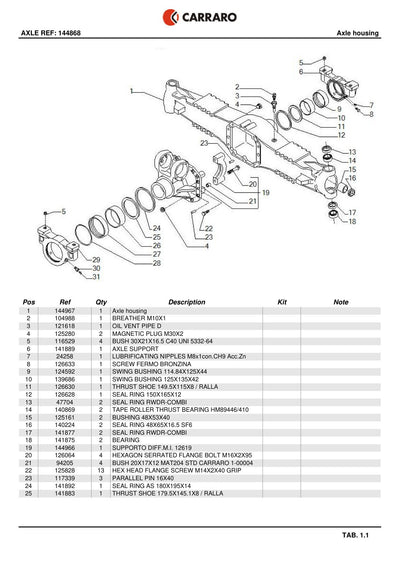Carraro Axle Parts Catalog (Ref. 144868) – sample page 1