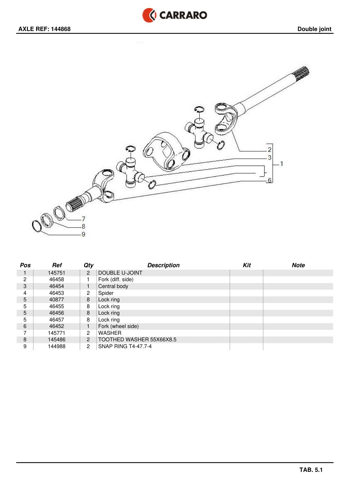 Carraro Axle Parts Catalog (Ref. 144868) – sample page 3