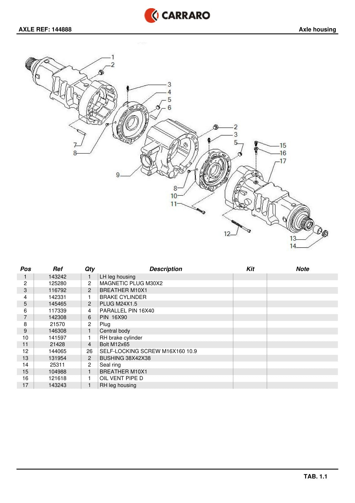 Carraro Axle Parts Catalog (Ref. 144888) – sample page 1