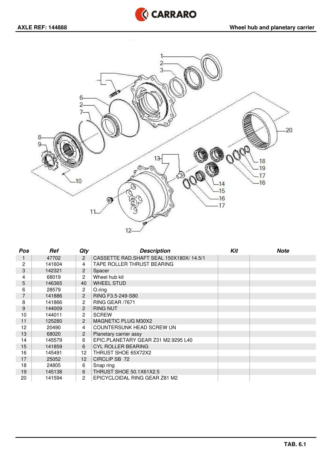 Carraro Axle Parts Catalog (Ref. 144888) – sample page 3