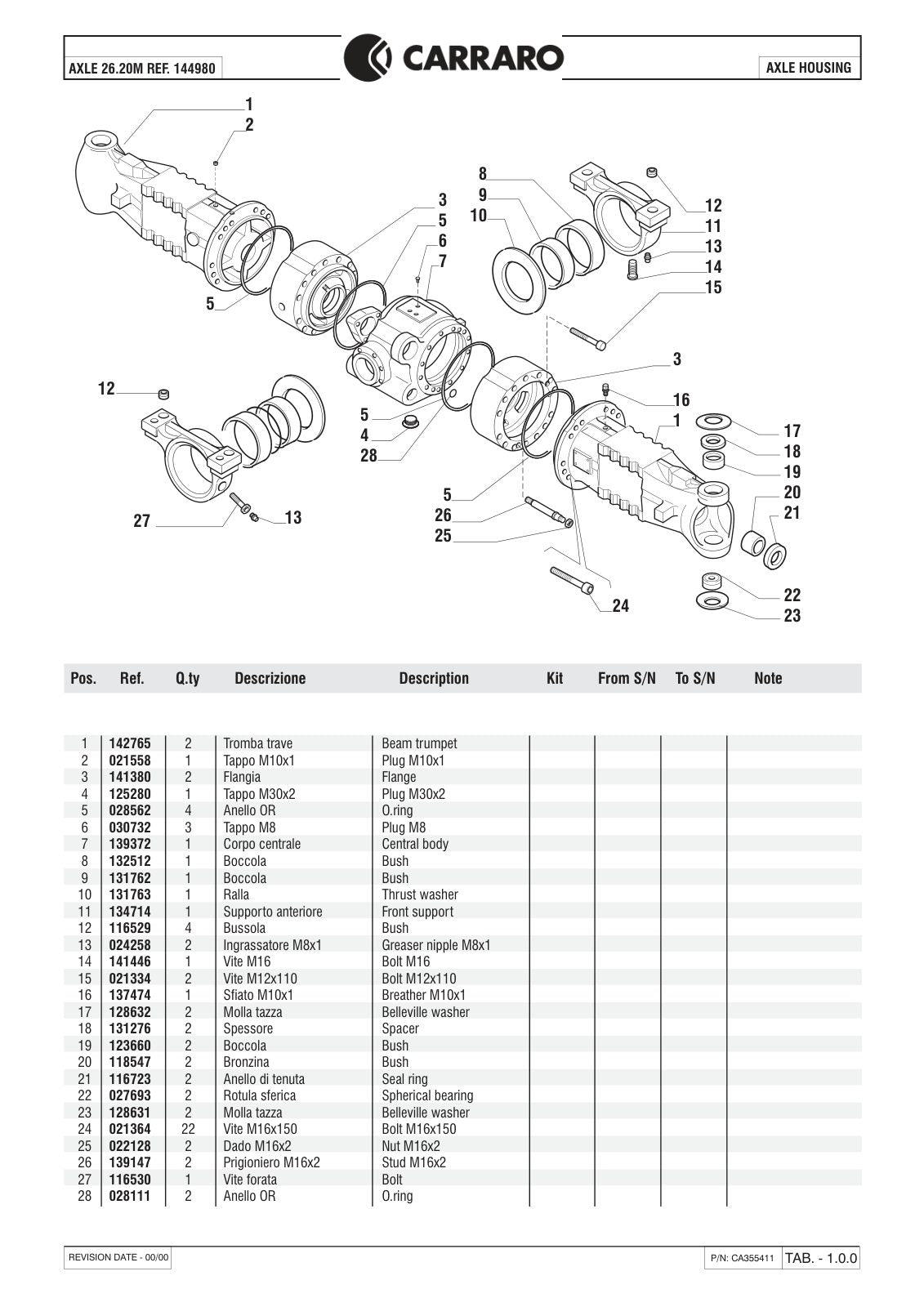 Carraro 26.20M Axle Parts Catalog (Ref. 144980) – sample page 1