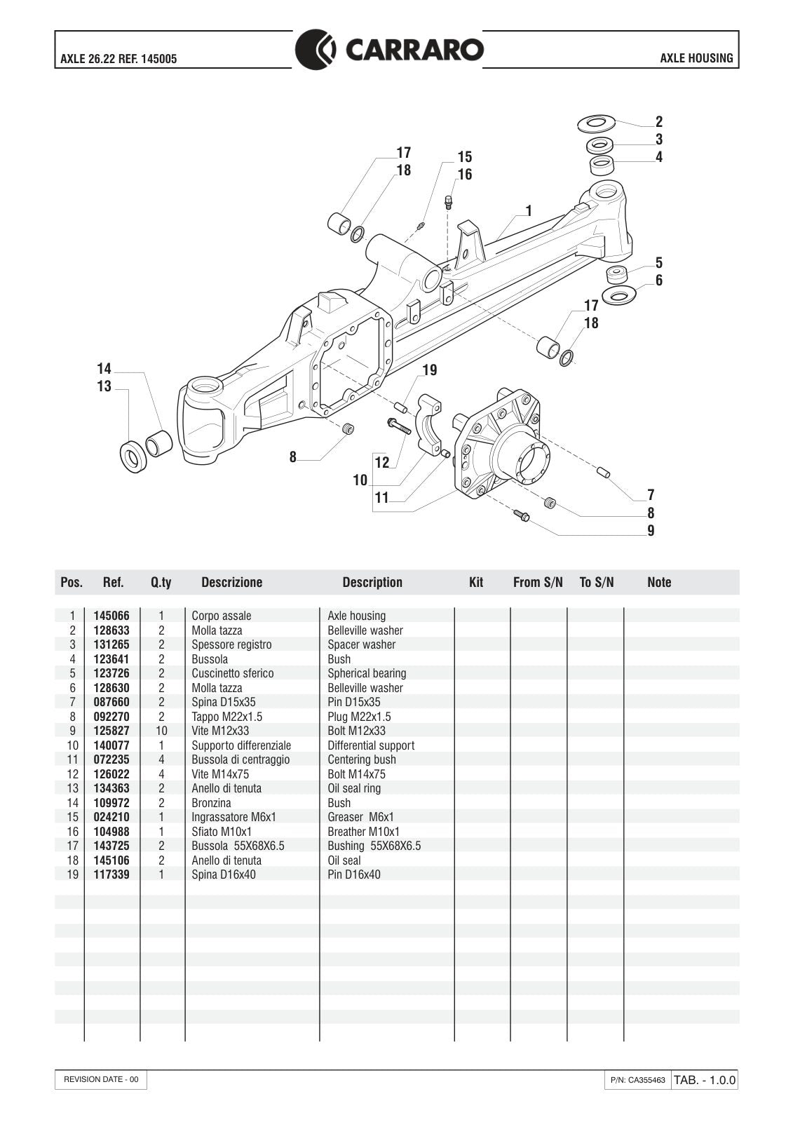 Carraro 26.22 Axle Parts Catalog (Ref. 145005) – sample page 1