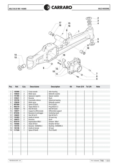 Carraro 26.22 Axle Parts Catalog (Ref. 145005) – sample page 1