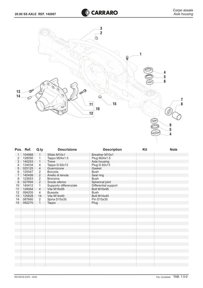 Carraro 20.80 Axle Parts Catalog (Ref. 145007) – sample page 1
