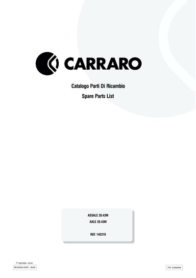 Carraro 28.43M Axle Parts Catalog (Ref. 145319) – cover
