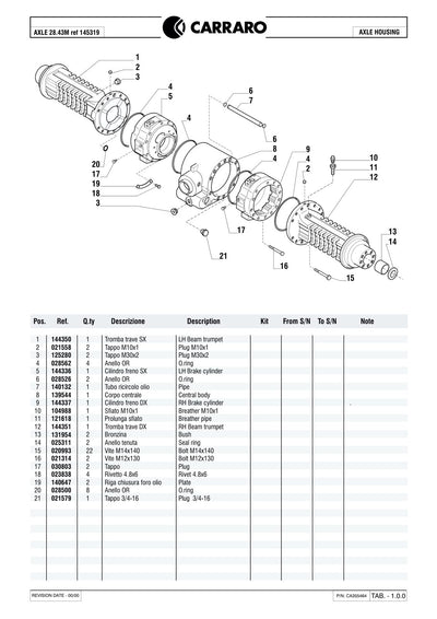 Carraro 28.43M Axle Parts Catalog (Ref. 145319) – sample page 1