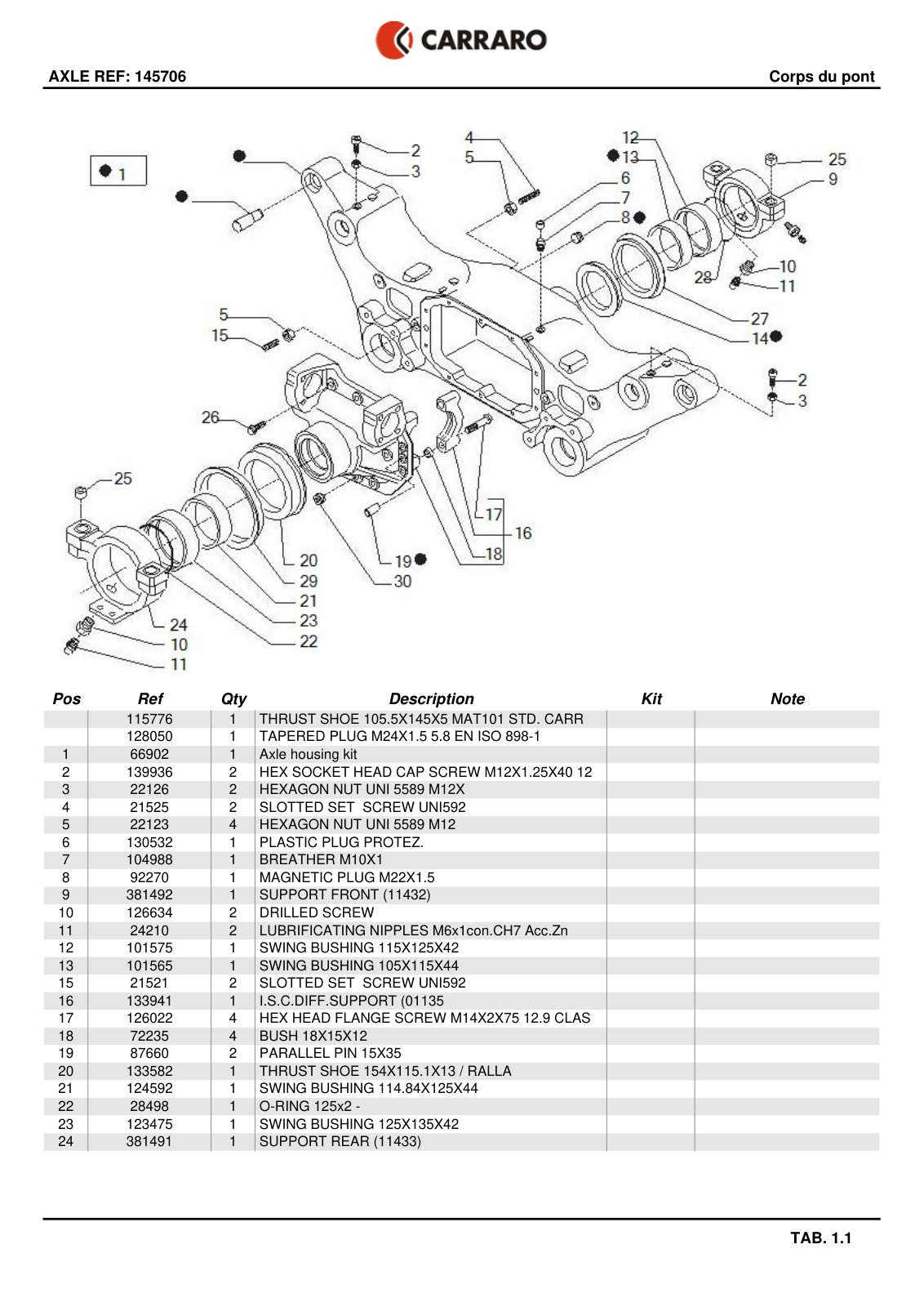 Carraro Axle Parts Catalog (Ref. 145706) – sample page 1