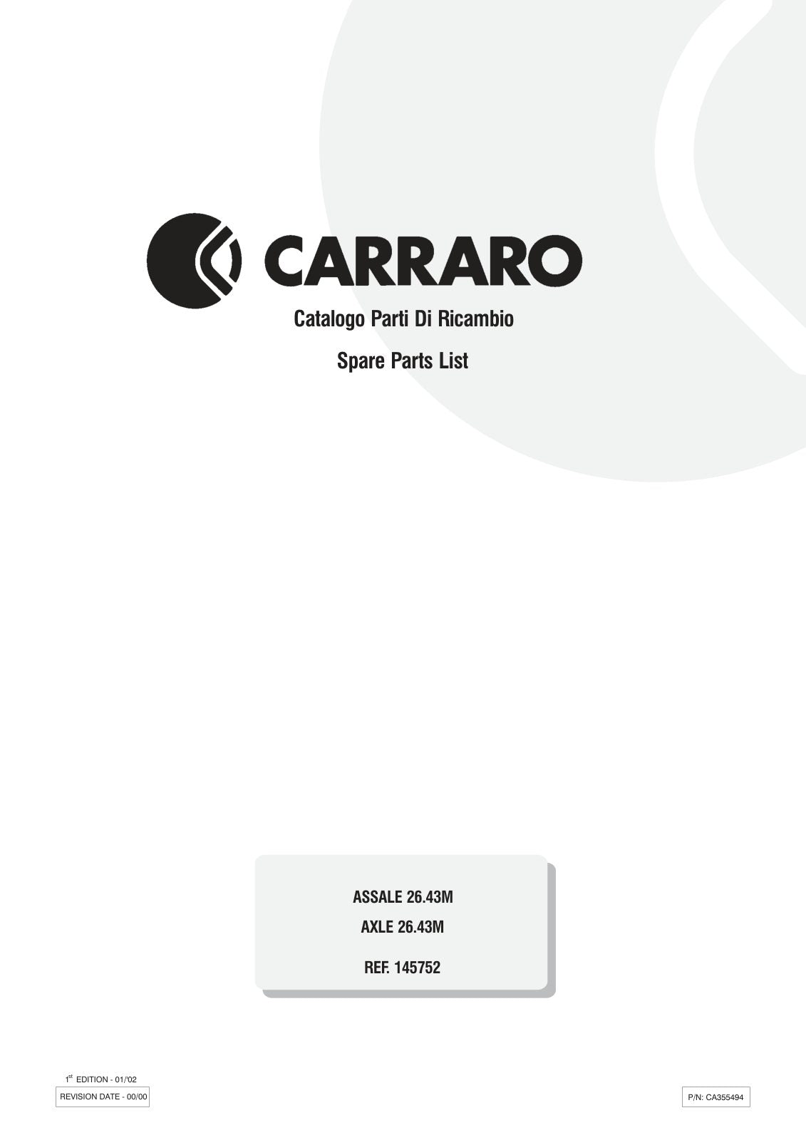 Carraro 26.43M Axle Parts Catalog (Ref. 145752) – cover