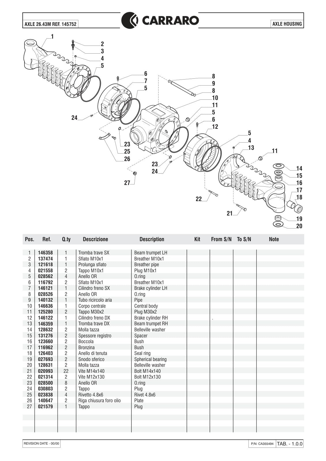 Carraro 26.43M Axle Parts Catalog (Ref. 145752) – sample page 1