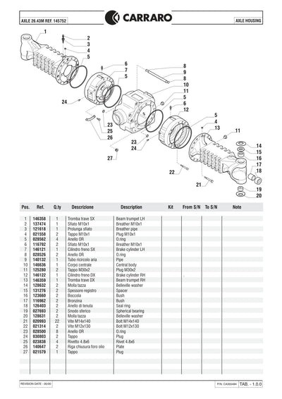 Carraro 26.43M Axle Parts Catalog (Ref. 145752) – sample page 1