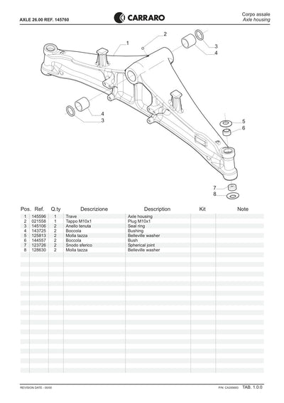 Carraro 26.00 Axle Parts Catalog (Ref. 145760) – sample page 1