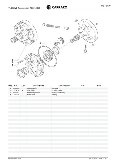 Carraro TLB1 Transmission Parts Catalog (Ref. 145807) – sample page 1