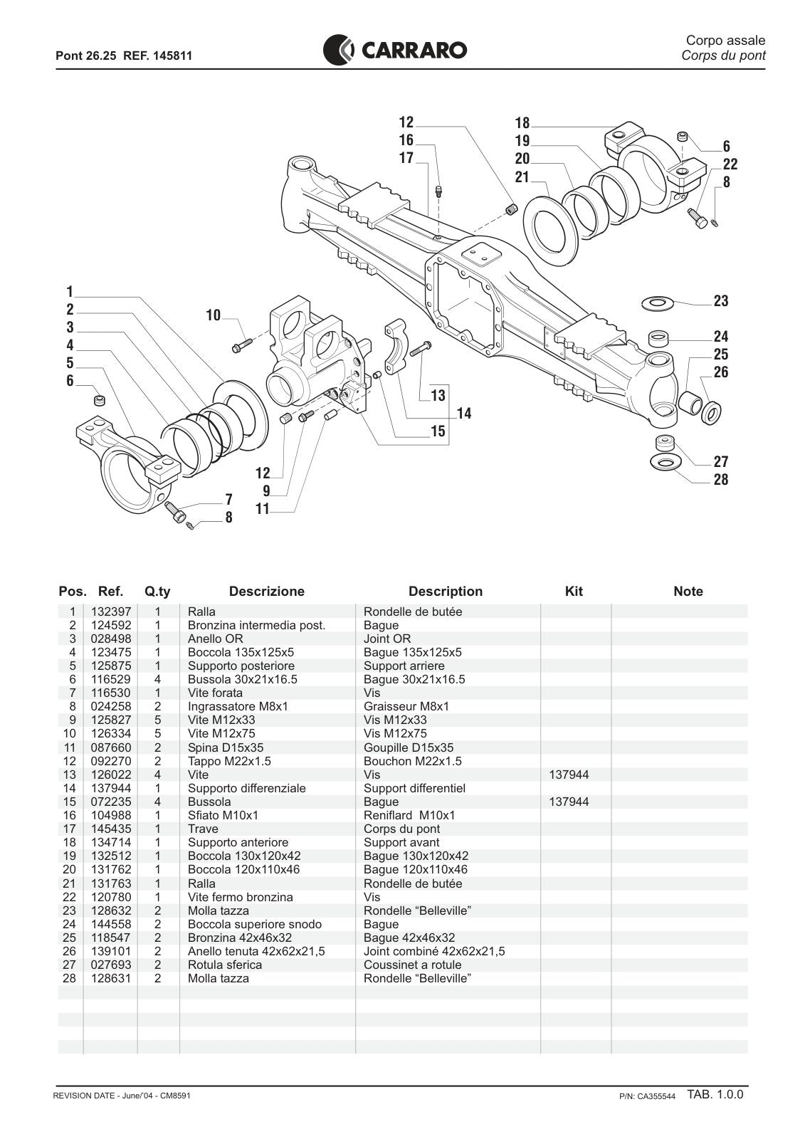 Carraro 26.25 Axle Parts Catalog (Ref. 145811) – sample page 1