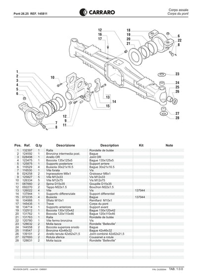 Carraro 26.25 Axle Parts Catalog (Ref. 145811) – sample page 1
