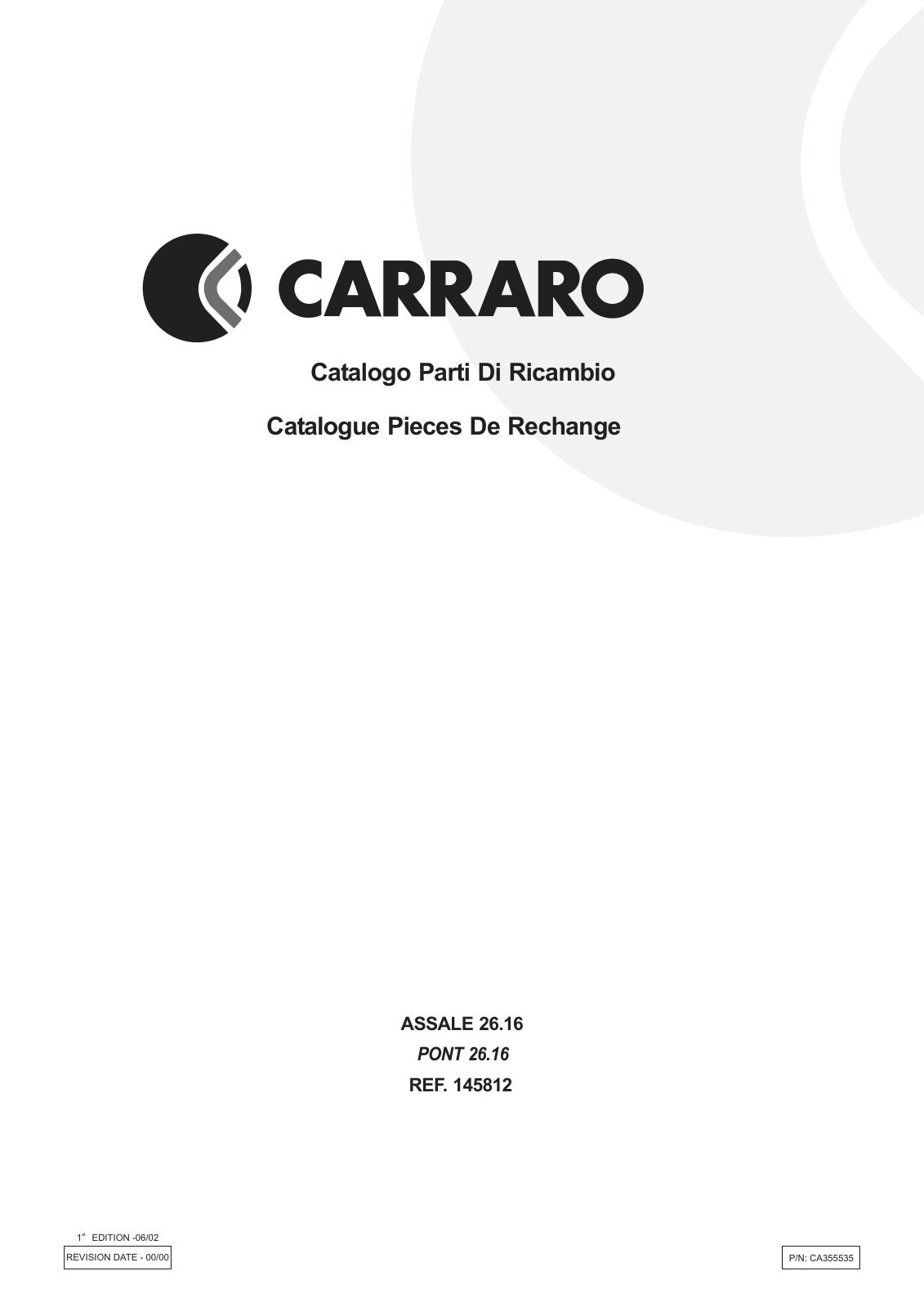 Carraro 26.16 Axle Parts Catalog (Ref. 145812) – cover