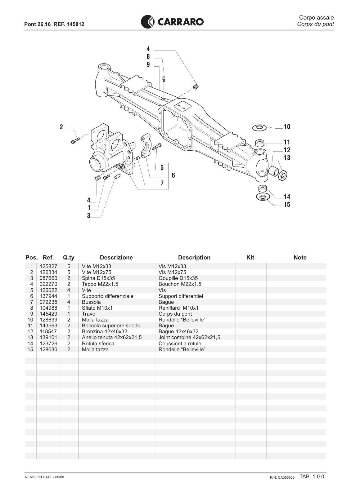 Carraro 26.16 Axle Parts Catalog (Ref. 145812) – sample page 1