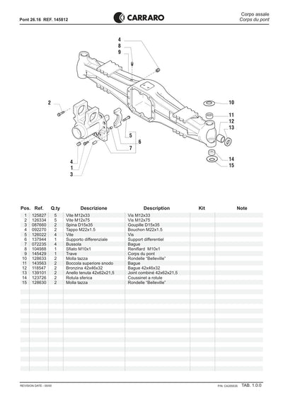 Carraro 26.16 Axle Parts Catalog (Ref. 145812) – sample page 1