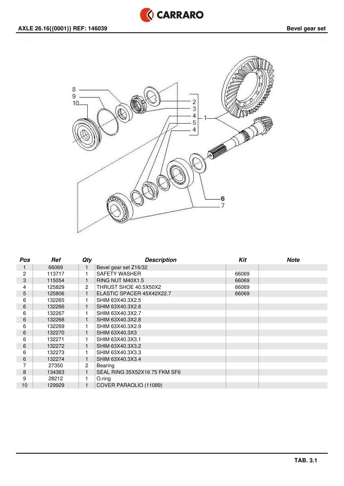 Carraro 26.16 Axle Parts Catalog (Ref. 146039, 122964) – sample page 2