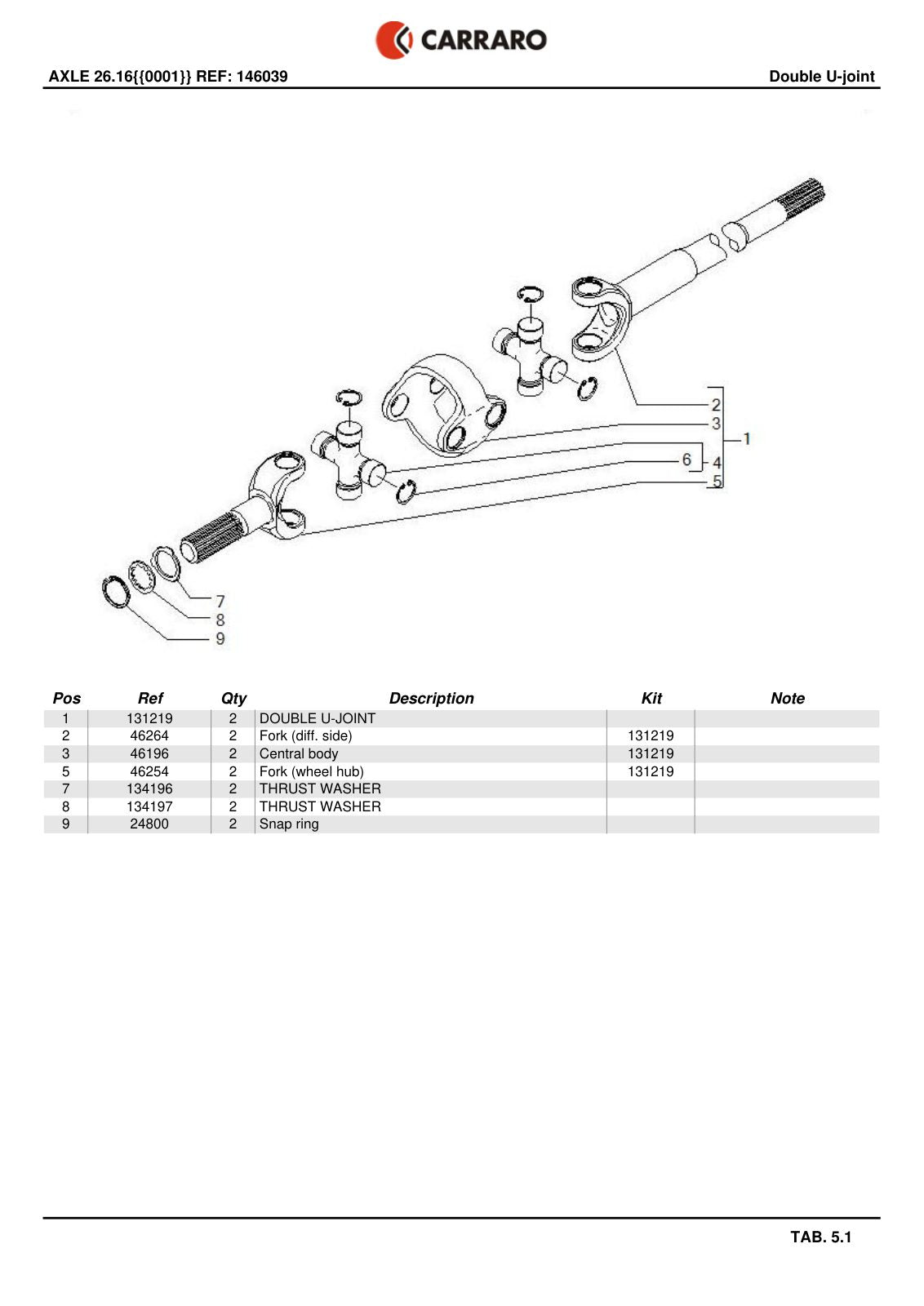 Carraro 26.16 Axle Parts Catalog (Ref. 146039, 122964) – sample page 3