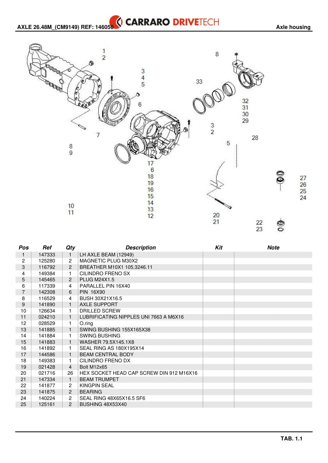 Carraro 26.48M Axle Parts Catalog (Ref. 146050) – sample page 1