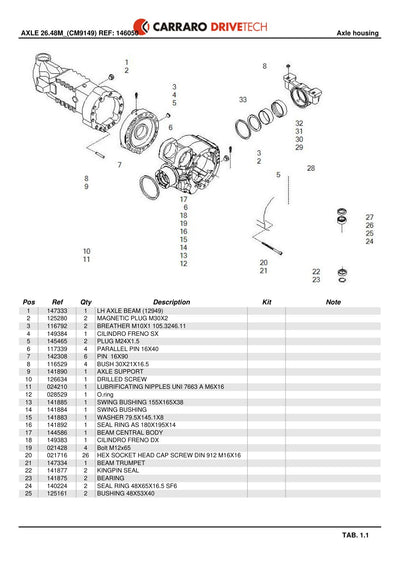 Carraro 26.48M Axle Parts Catalog (Ref. 146050) – sample page 1
