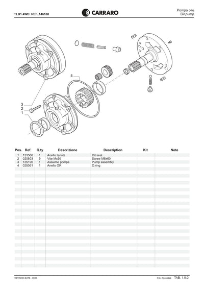 Carraro TLB1 Transmission Parts Catalog (Ref. 146100) – sample page 1