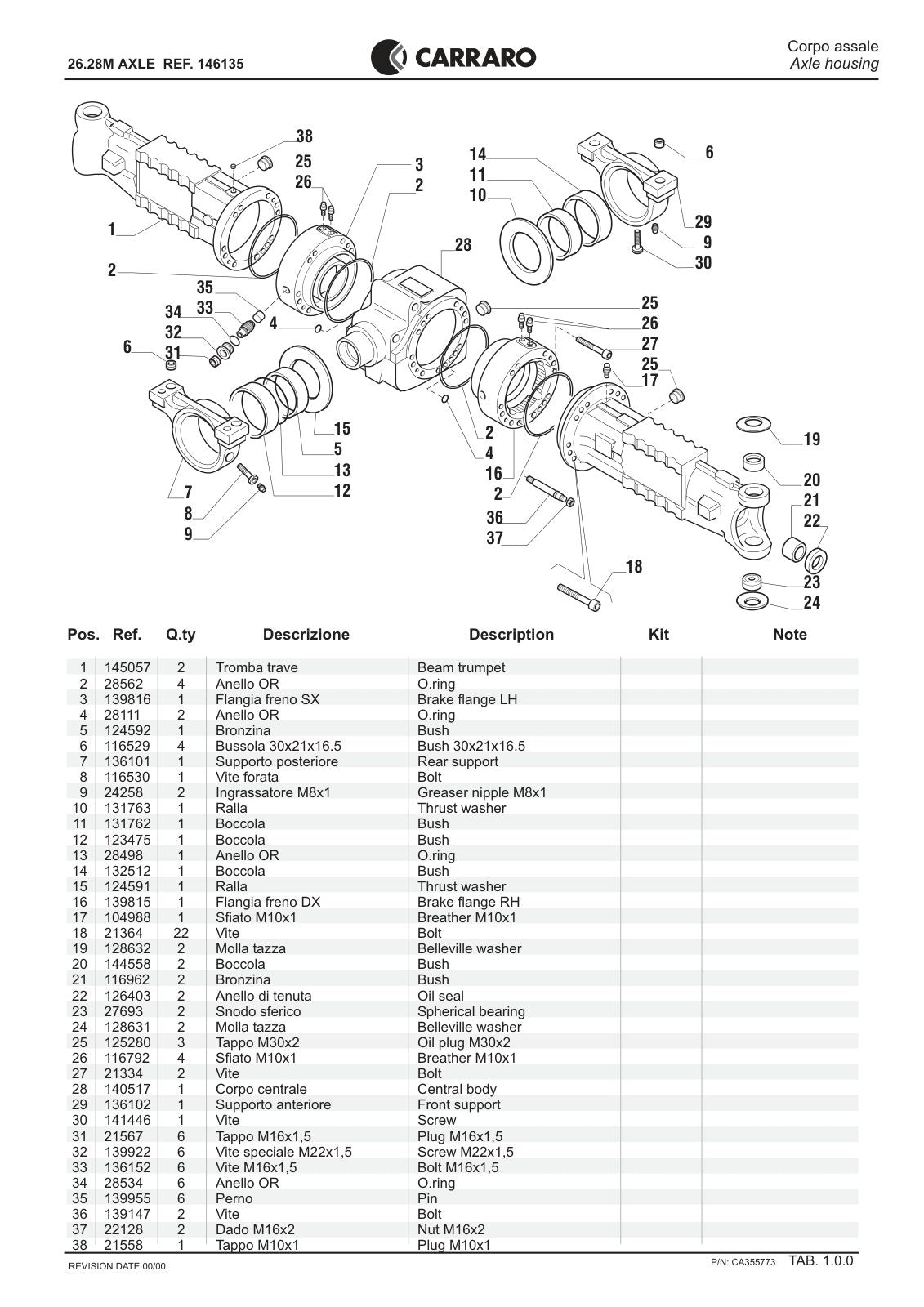 Carraro 26.28M Axle Parts Catalog (Ref. 146135) – sample page 1