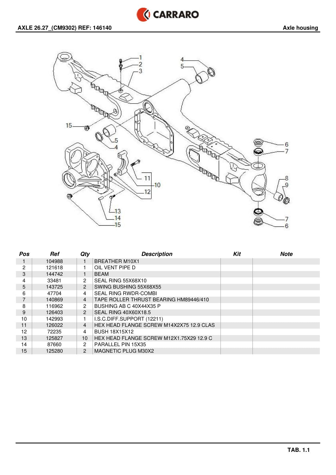 Carraro 26.27 Axle Parts Catalog (Ref. 146140) – sample page 1