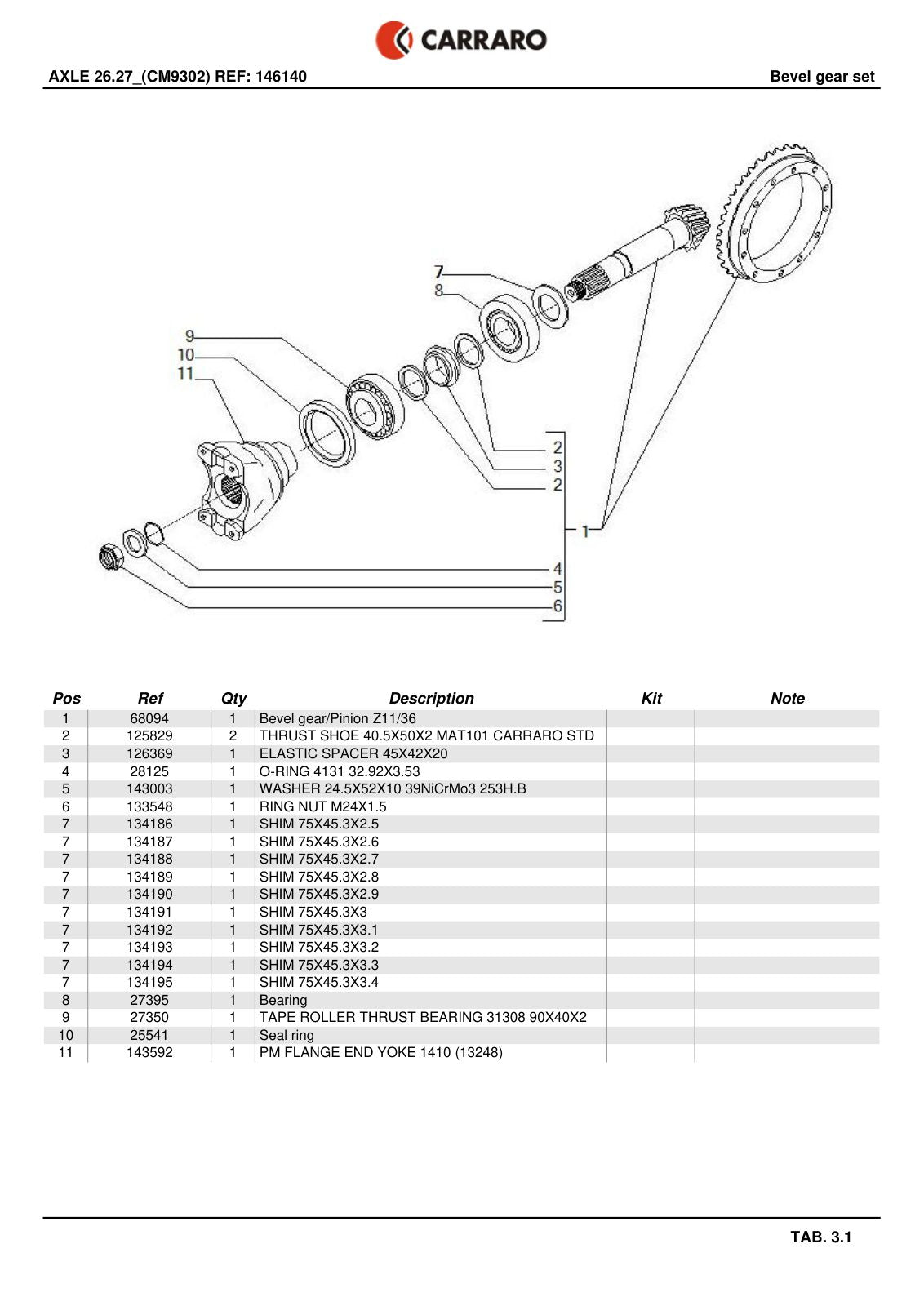 Carraro 26.27 Axle Parts Catalog (Ref. 146140) – sample page 2