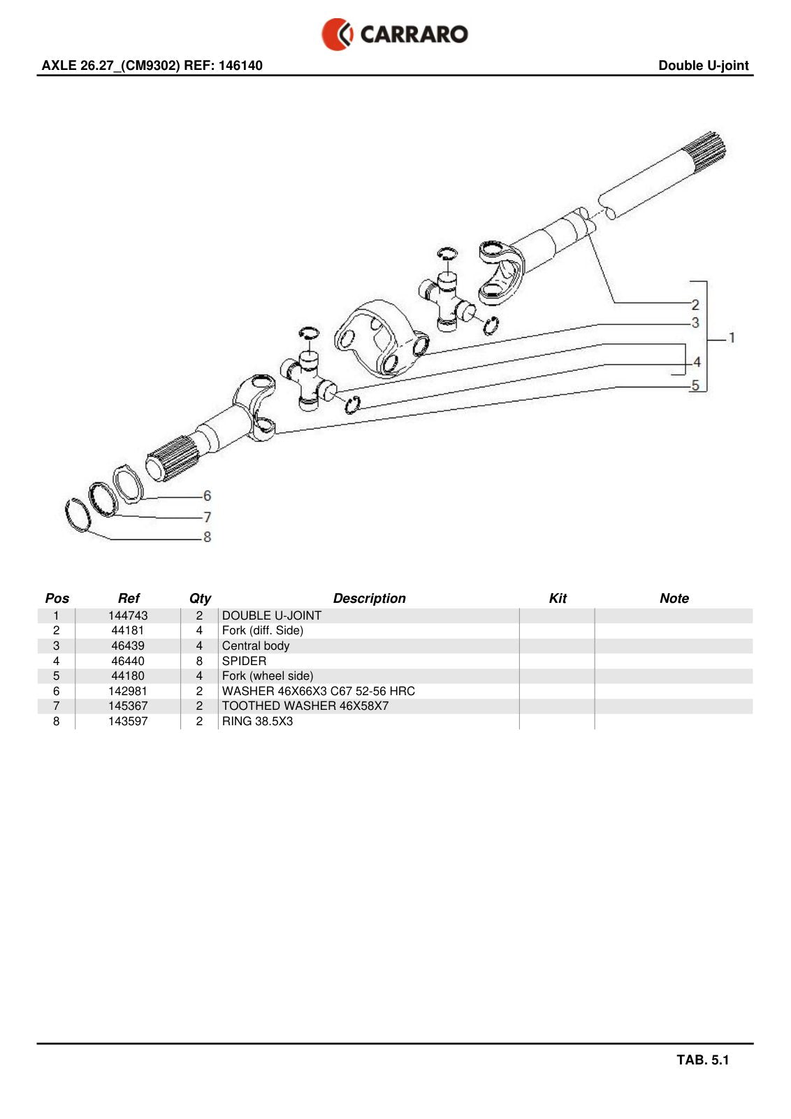 Carraro 26.27 Axle Parts Catalog (Ref. 146140) – sample page 3