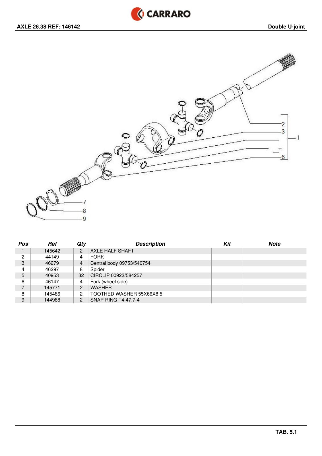 Carraro 26.38 Axle Parts Catalog (Ref. 146142) – sample page 3