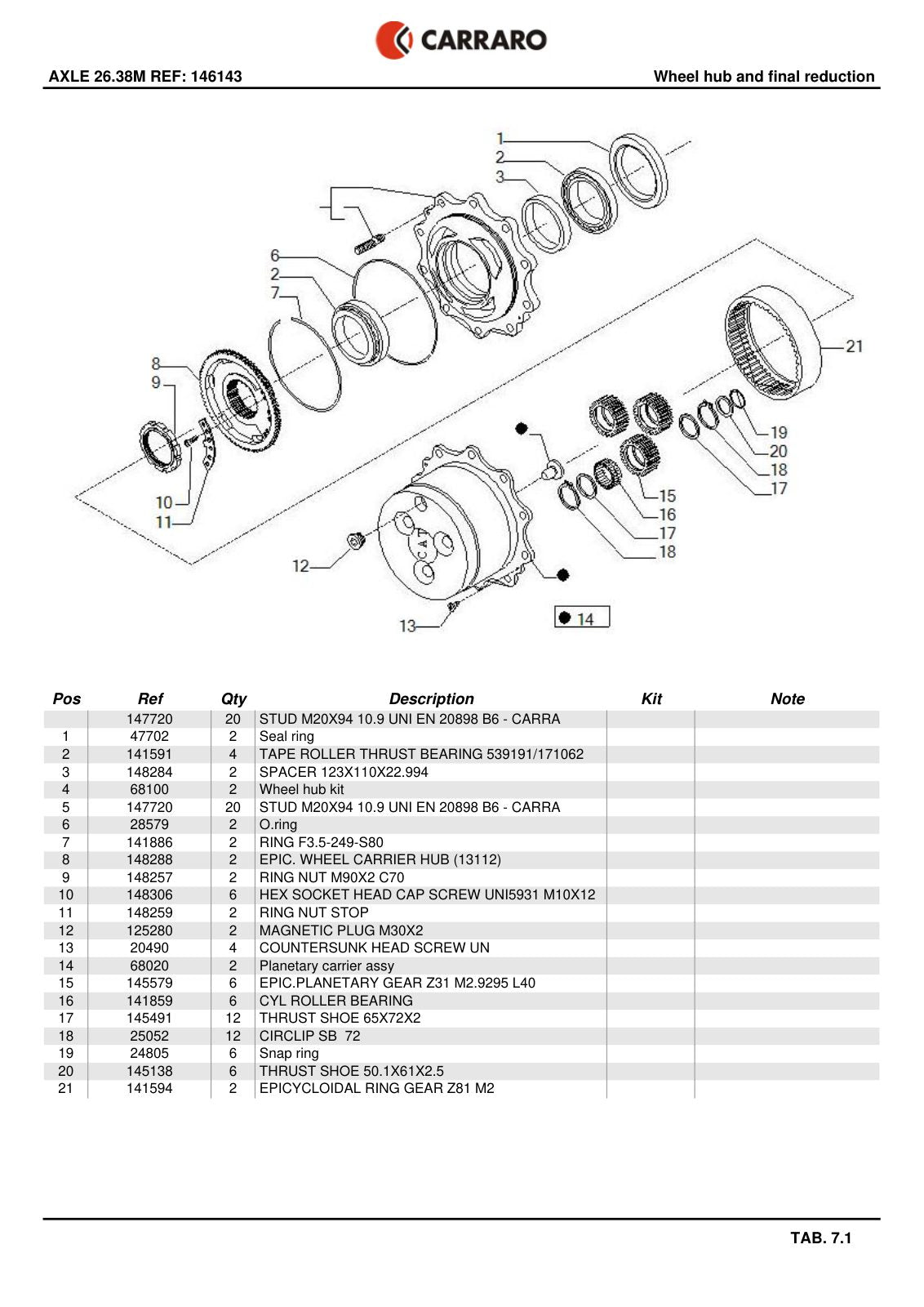 Carraro 26.38M Axle Parts Catalog (Ref. 146143) – sample page 3