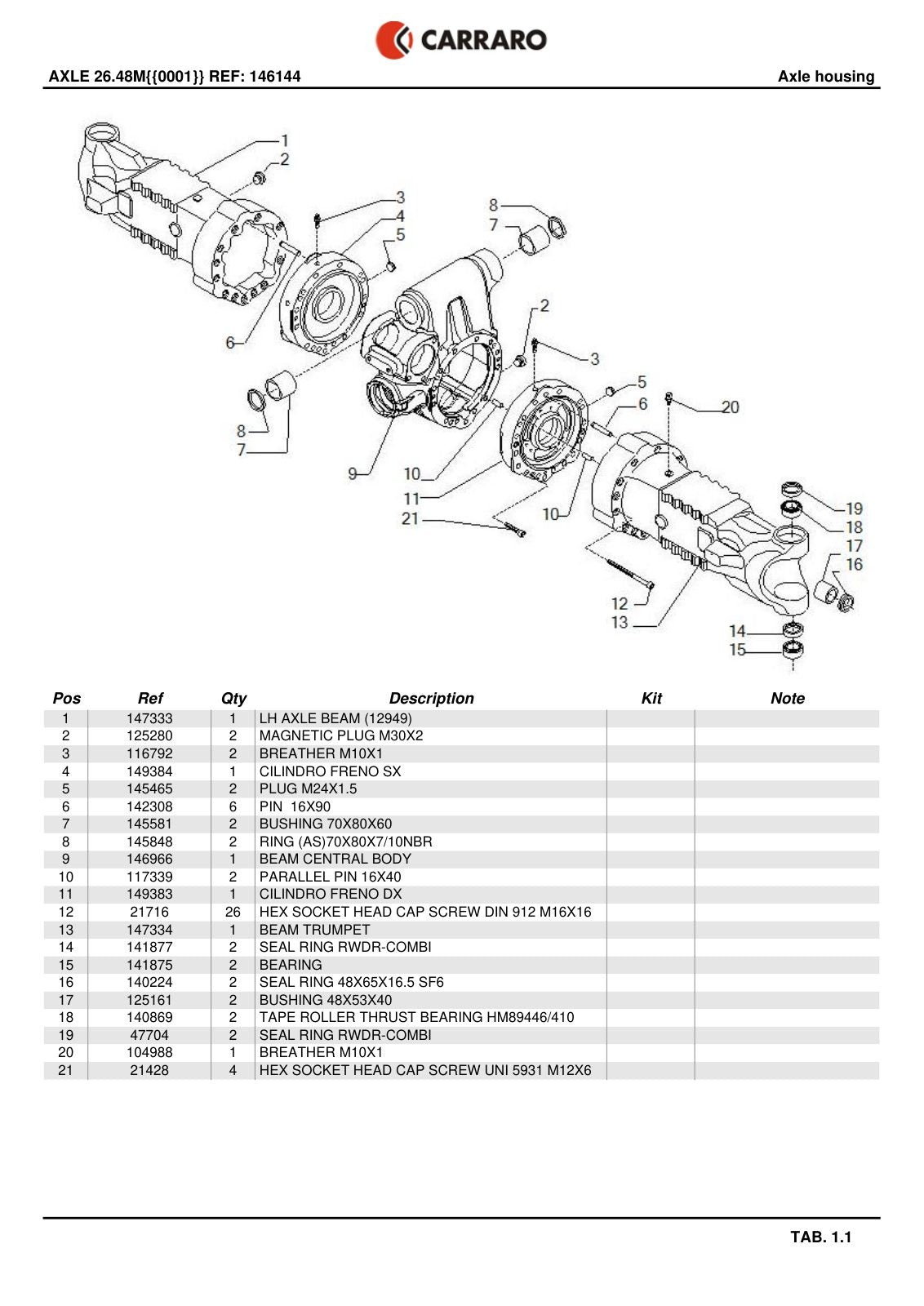 Carraro 26.48M Axle Parts Catalog (Ref. 146144) – sample page 1