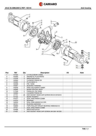 Carraro 26.48M Axle Parts Catalog (Ref. 146144) – sample page 1