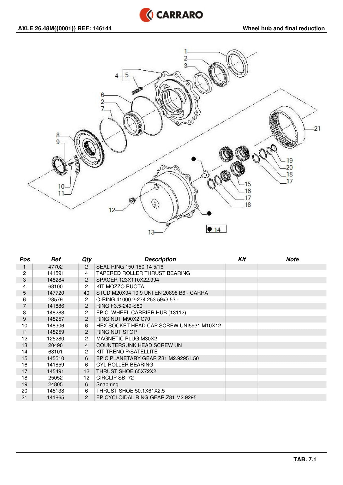 Carraro 26.48M Axle Parts Catalog (Ref. 146144) – sample page 3