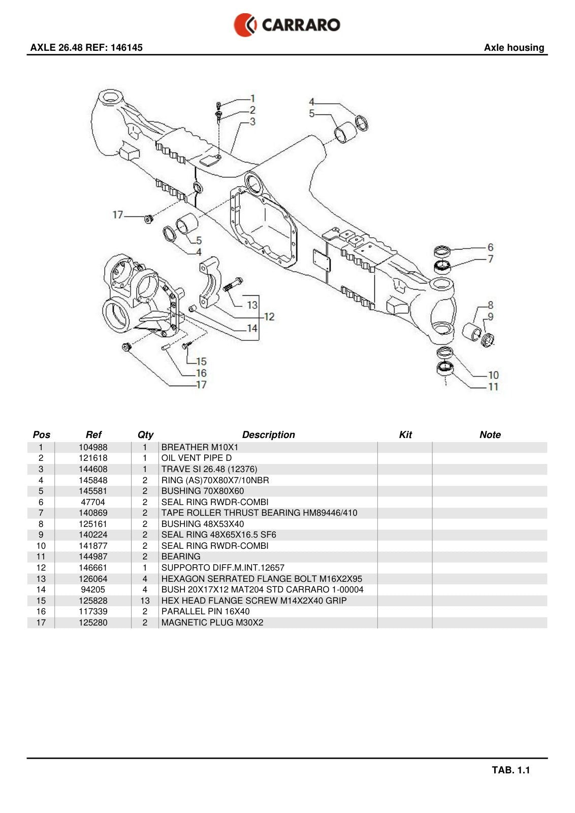 Carraro 26.48 Axle Parts Catalog (Ref. 146145) – sample page 1