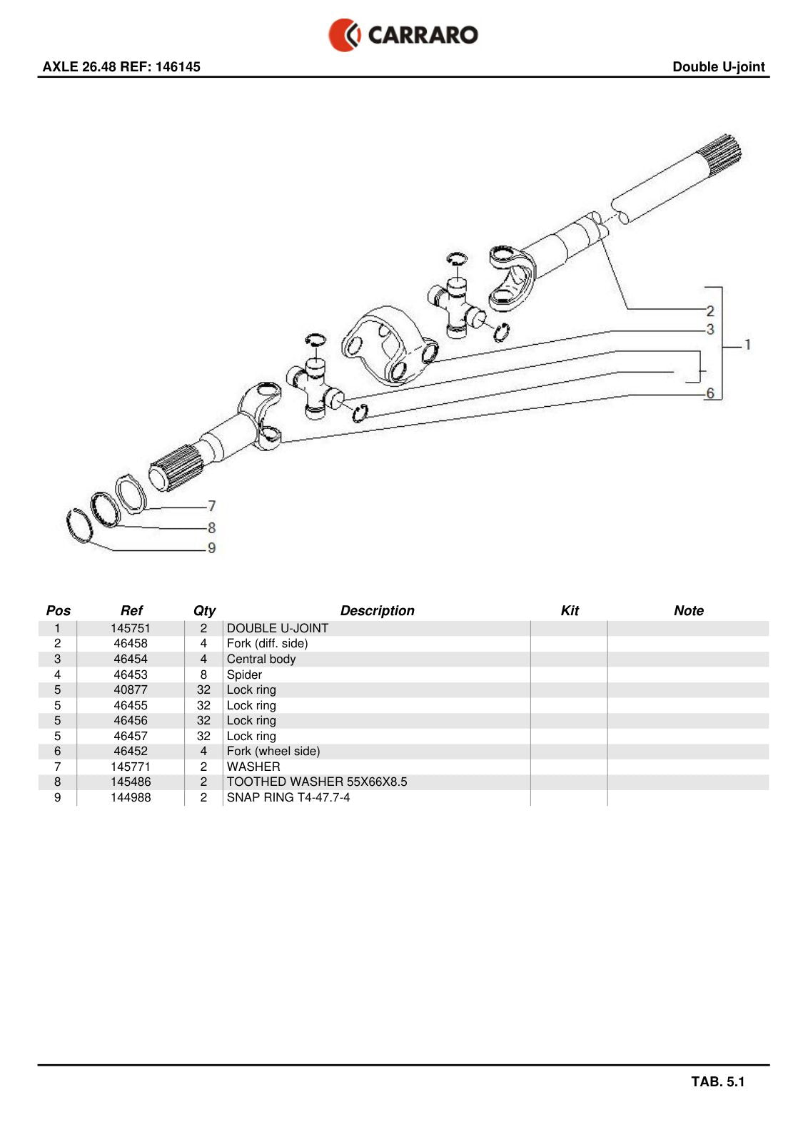 Carraro 26.48 Axle Parts Catalog (Ref. 146145) – sample page 3